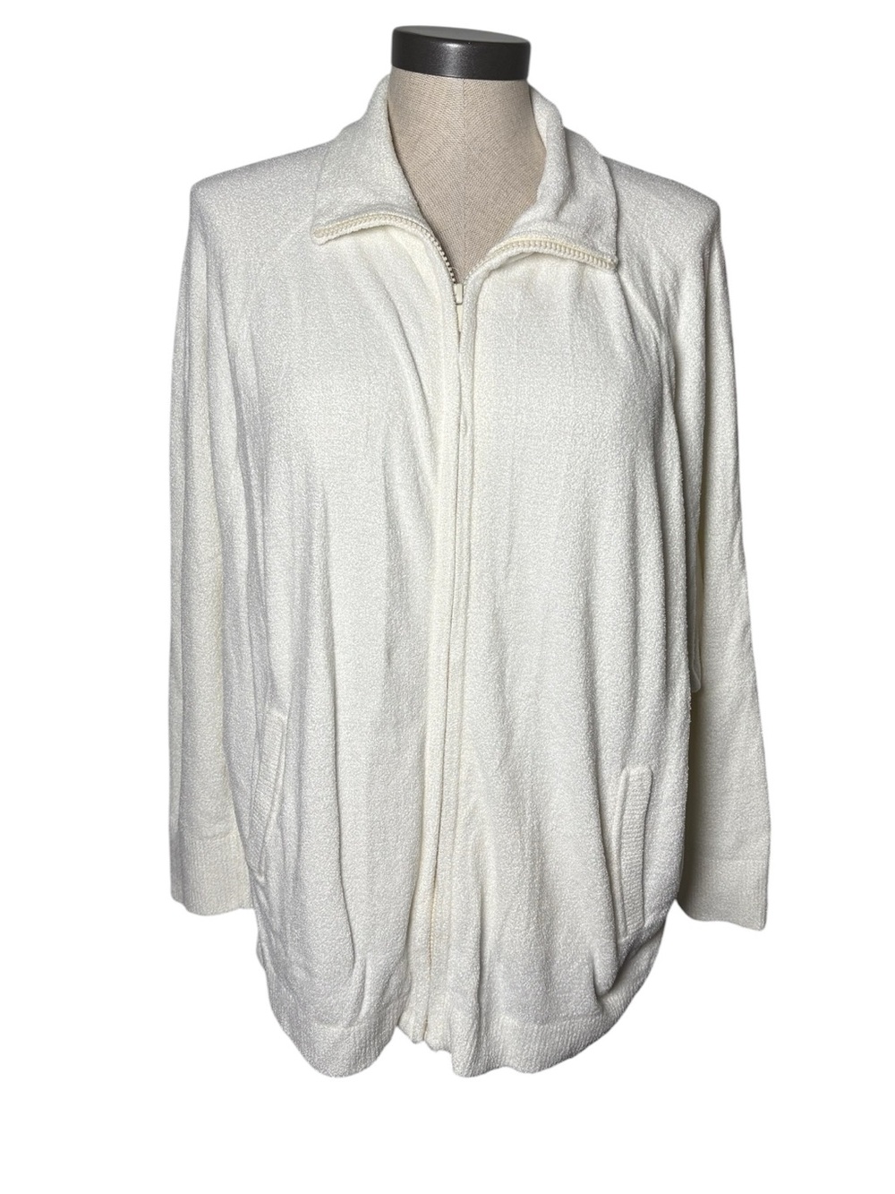 Barefoot Dreams CozyChic Ultra Lite Zip-up Cardigan Jacket L/XL Ivory